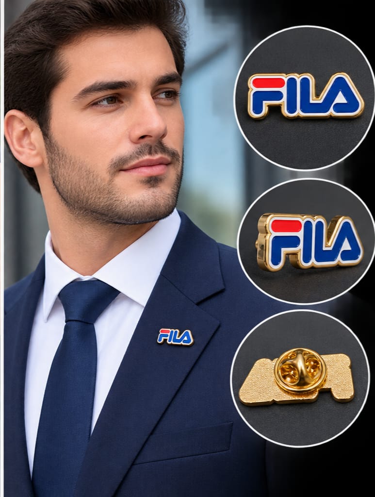 Presentación profesional de un pin personalizado con vista frontal y posterior